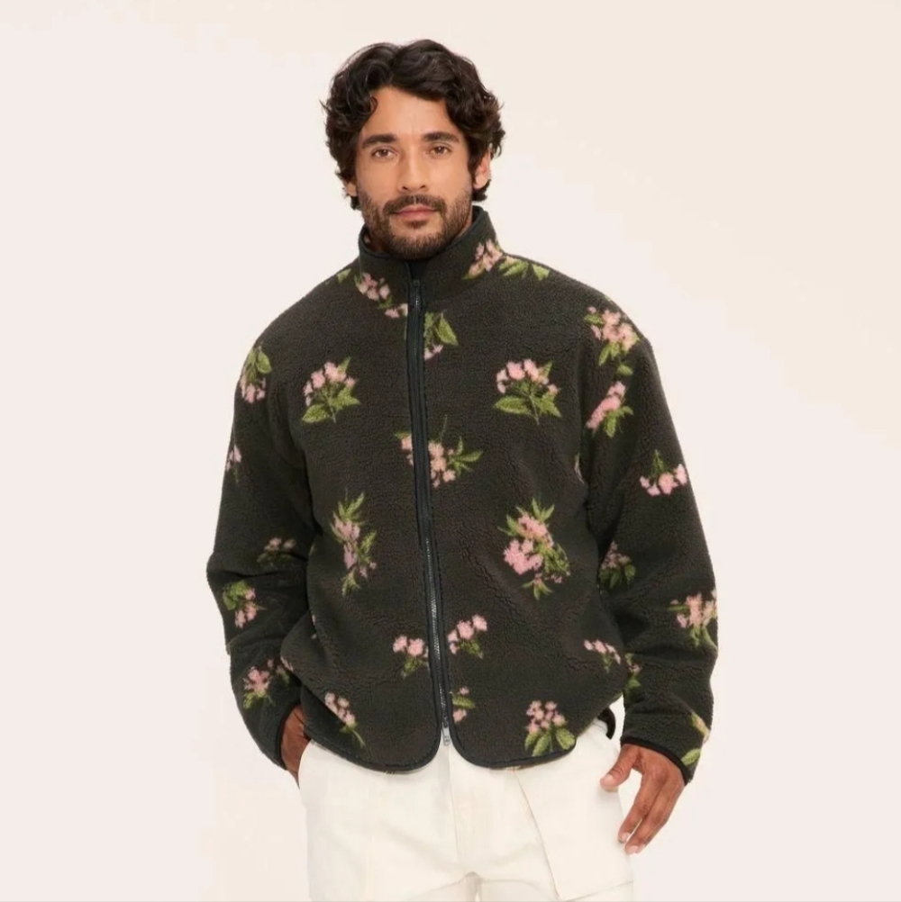 Woolrich x Target Adult Unisex S / Small Floral Zip-Up Fleece Jacket Olive Green - Picture 2 of 5